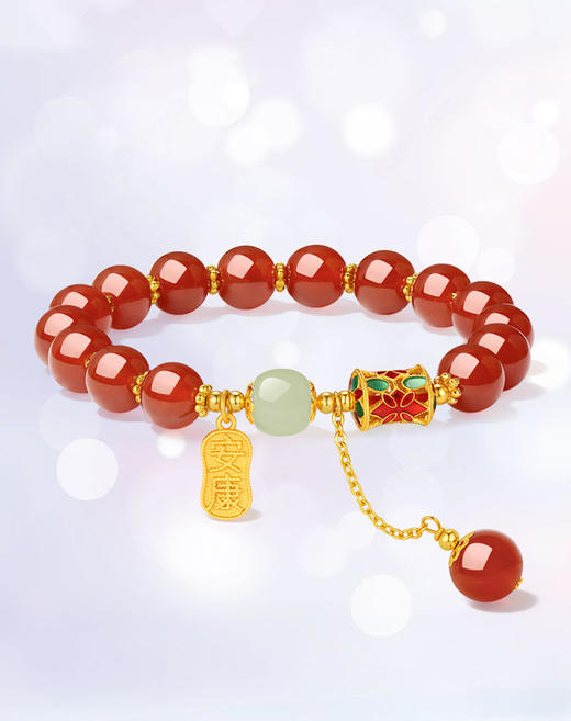 周大生红玛瑙玉髓手链女款相思豆红豆手串闺蜜送女友生日礼物 商品图3