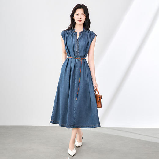 「高货wl」全新升级【铂金会员358/天猫479/差价121】(01001)洛诗琳气质莱赛尔连衣裙2025夏季法式天丝牛仔连衣裙女 商品图0
