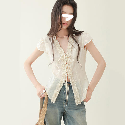 裁缝学苑AQ514复古系带荷叶边小飞袖衬衫纸样女装V领上衣样板图纸 商品图2