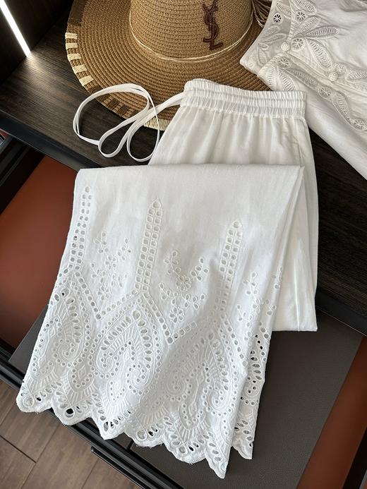 法式刺绣镂空花边纯棉休闲直筒八九分阔腿裤 商品图14