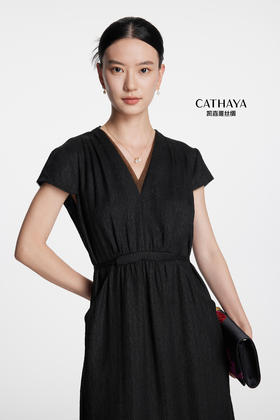 凯喜雅 短袖V领连衣裙 100%桑蚕丝