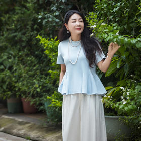 【林栖设计小店】【植物染】荷叶边T恤宽松简约百搭2025秋季新款短袖上衣1952134B