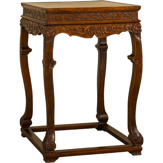 清 黄花梨高束腰螭龙捧寿三弯腿带托泥方香几 商品图5