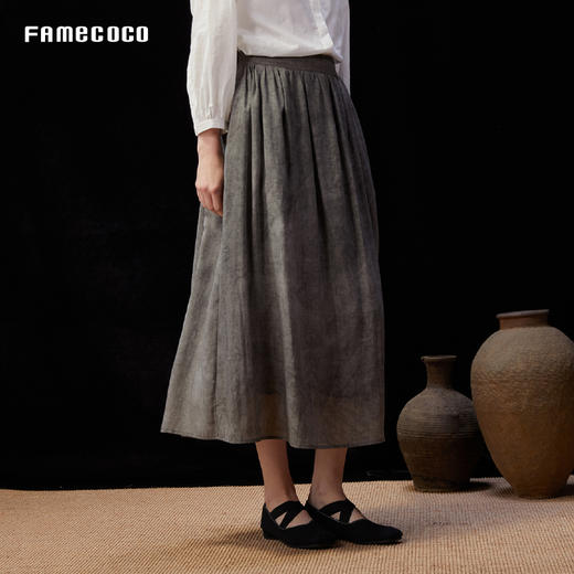 设计师品牌FAMECOCO炒色天丝亚麻伞裙A字半身裙25夏新FAD3HA025 商品图2
