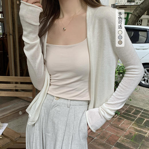 西遇薄款短外套女秋季新款韩里韩气透气针织空调开衫外搭披肩SS051213 商品图0