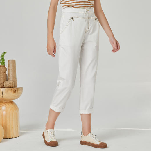 Famecoco范可儿夏季弹力后腰休闲裤女夏直筒裤F223GA504 商品图1