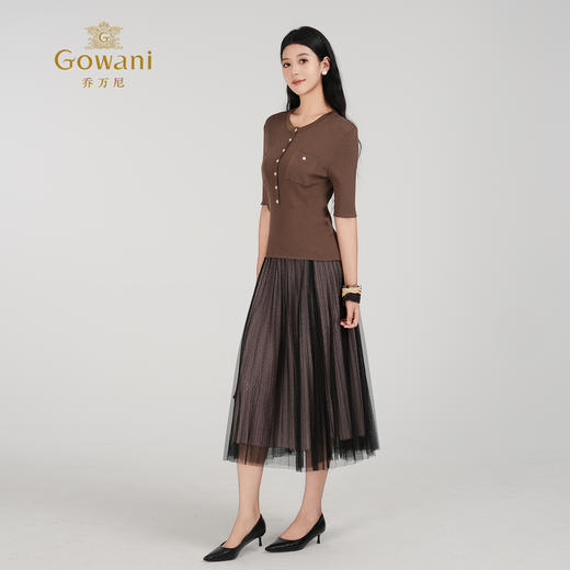 乔万尼新品时尚法式大圆领显瘦修身针织T恤EZ2M122 商品图3