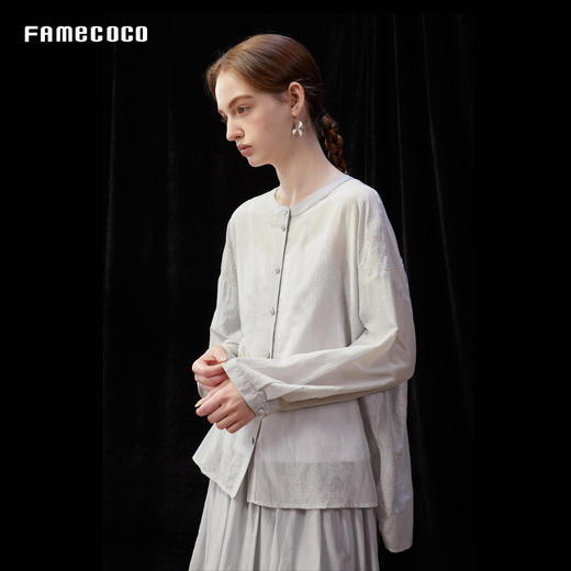 设计师品牌FAMECOCO刺绣简约宽松圆领长袖衬衣F25夏新AD3BH027 商品图3
