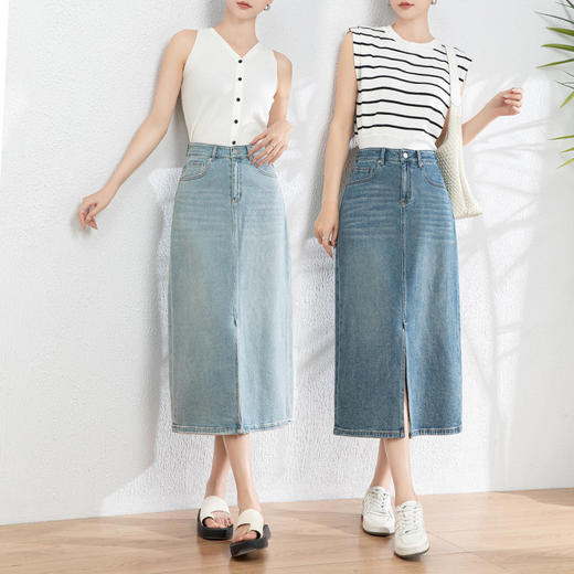 「高货rg」全新升级【铂金会员183/天猫239/差价56】(10624)洛诗琳前开叉A版半身裙2025年夏季新款百搭显瘦牛仔裙女 商品图0