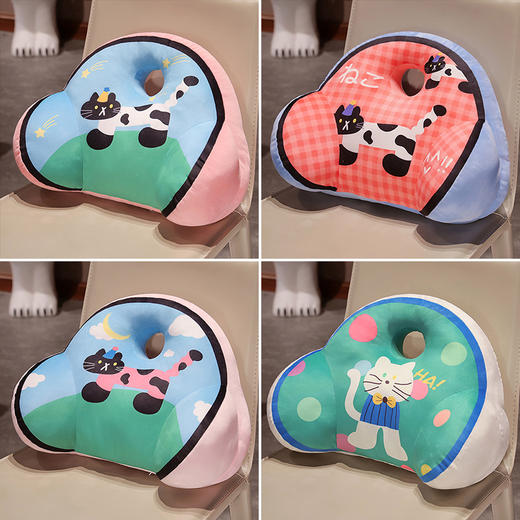 自然醒超柔水晶绒多巴胺小猫中孔加高印花腰靠QYL 商品图14