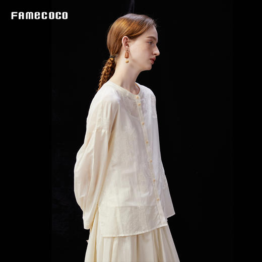 设计师品牌FAMECOCO刺绣简约宽松圆领长袖衬衣F25夏新AD3BH027 商品图1