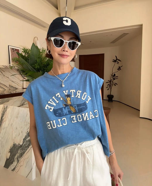 45R花朵/船桨小人印花无袖背心 商品图8