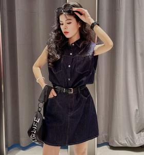 （无腰带）NC无袖假两件牛仔连衣裙50516（蓝）夏季952520310321