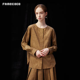 Famecoco范可儿新中式圆领衫复古高级炒色冰花纹衬衫FAD1BA003