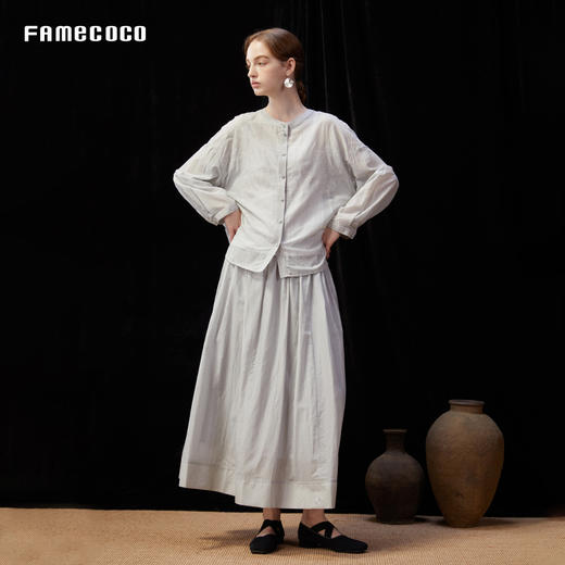 设计师品牌FAMECOCO桑蚕丝棉A字半裙长款大摆伞裙25夏新FAD3HA028 商品图4
