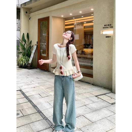 <曾小咸推荐>现货秒杀！微信超特价！撞色甜美木耳边短袖T恤圆领修身 日常119.99 立减60 秒杀59.99！ 商品图4