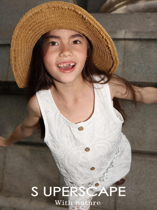 素舶童装 纯棉重工立体镂空刺绣钩花童装马甲背心上衣/短裤 商品图4