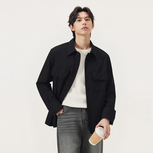 gxg.jeans男装 黑色口袋设计宽松工装翻领长袖衬衫外套 25秋热卖 商品图1