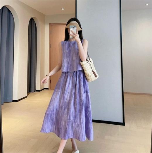 优选丨伊泺杉复古扎染褶皱纹理背心半裙套装 商品图1