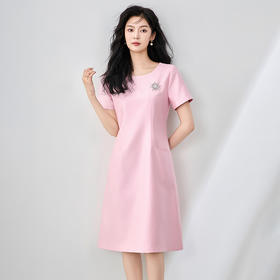 「高货wl」全新升级【铂金会员330/天猫439/差价109】(94742)洛诗琳气质精仿斜纹丝毛连衣裙2025夏季圆领简约收腰裙子