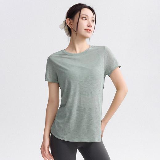跃牌【轻匀系列】竹节纱夏季透气瑜伽T裇镂空美背运动上衣女瑜伽服圆领健身短袖夏UTX41025 商品图3