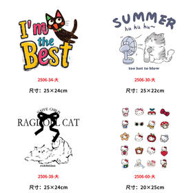 卡通动物小猫咪烫画印花贴新款衣服DIY热转印装饰简笔白墨烫画