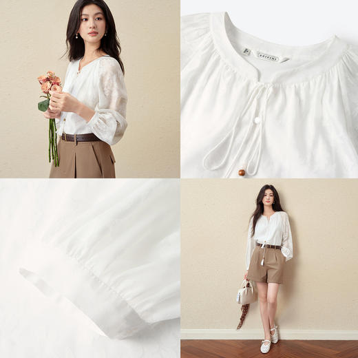 【严选】诗凡黎波西米亚风剪花流苏绳衬衫2025秋新款宽松法式气质小上衣女7G7320671 商品图3