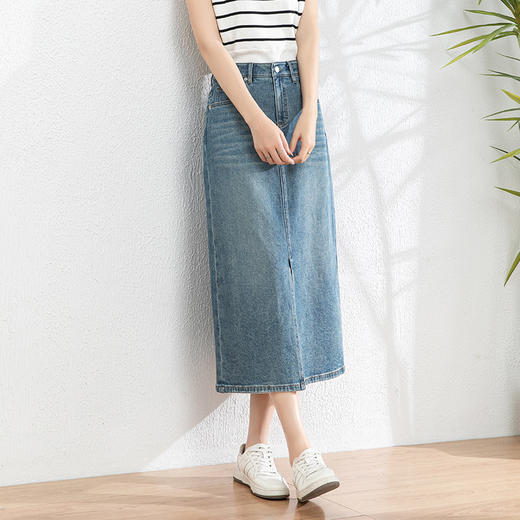 「高货rg」全新升级【铂金会员183/天猫239/差价56】(10624)洛诗琳前开叉A版半身裙2025年夏季新款百搭显瘦牛仔裙女 商品图1