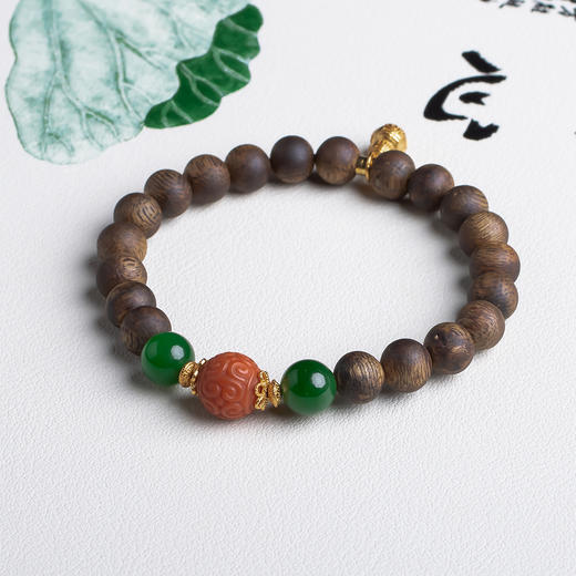 xy0468沉香+碧玉南红回纹珠手串 商品图2