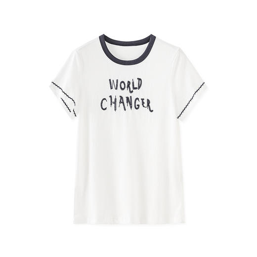 「高货wl」全新升级【铂金会员174/天猫229/差价55】(94912)洛诗琳时尚撞色圆领T恤2025夏季新款宽松气质极简风上衣 商品图4