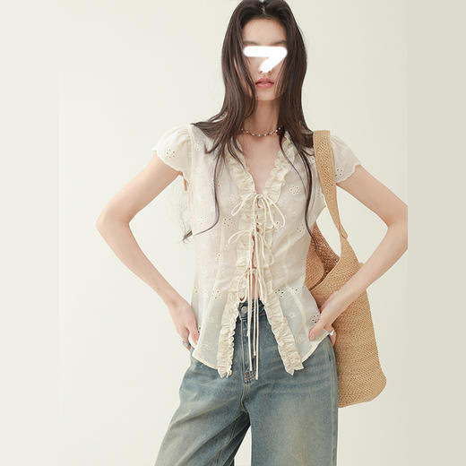 裁缝学苑AQ514复古系带荷叶边小飞袖衬衫纸样女装V领上衣样板图纸 商品图3