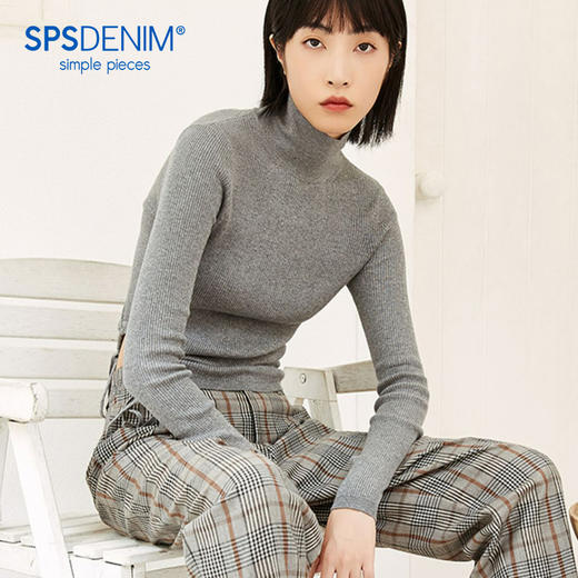 SPS毛织女羊毛季气质半高领针织抽绳上衣 商品图0