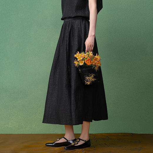 【林栖设计小店】（现货）【非遗香云纱】桑蚕丝半身裙2025秋季新款手工串珠裙子女T1953245 商品图0