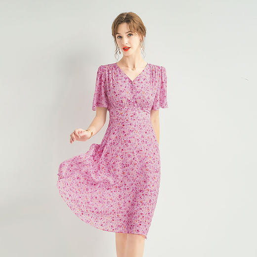 「高货kbnq」全新升级【铂金会员514/天猫699/差价185】(03029)洛诗琳气质桑蚕丝连衣裙2025夏季超高腰显瘦印花真丝裙 商品图2