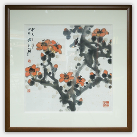 陈永锵《南天三月》国画原作68CM*68CM 手绘宣纸红棉 [含框]