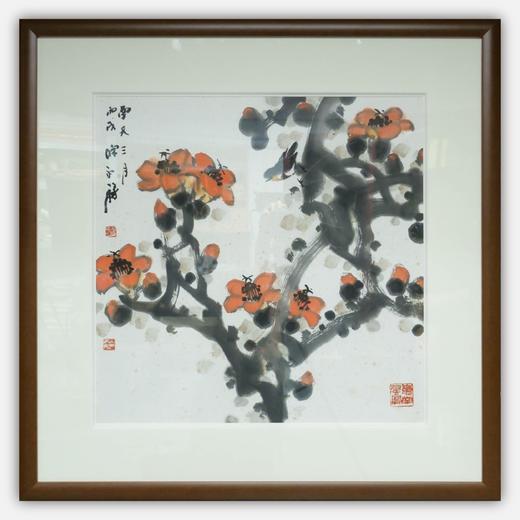 陈永锵《南天三月》国画原作68CM*68CM 手绘宣纸红棉 [含框] 商品图0