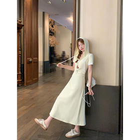 <曾小咸推荐>韩系连帽修身显瘦V领连衣裙长裙