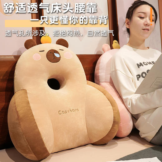 自然醒超柔水晶绒中孔加高卡皮巴拉腰枕办公室腰靠靠垫电脑椅子靠背护腰垫久坐不累QYL 商品图3