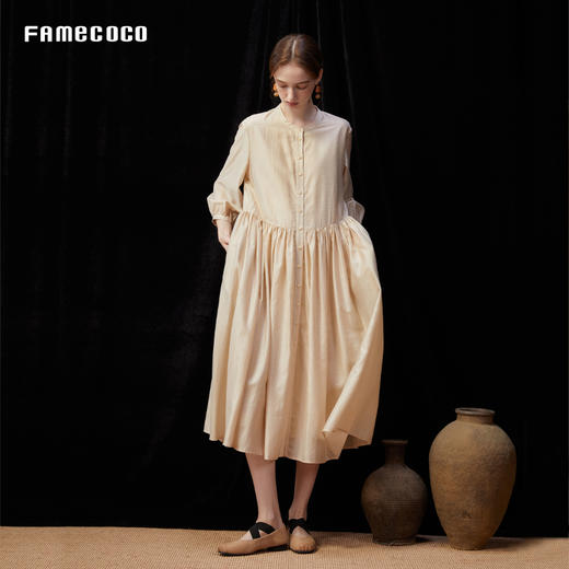 Famecoco范可儿文艺范圆领大裙摆清冷松弛感连衣裙新款FAD3FA010 商品图1