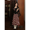 鹿向南「复古格调」红色格子高腰A字半身裙女初秋气质显瘦长裙子 商品缩略图0