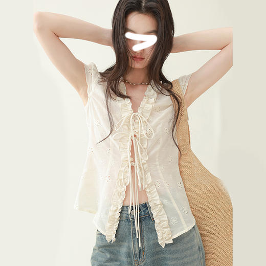 裁缝学苑AQ514复古系带荷叶边小飞袖衬衫纸样女装V领上衣样板图纸 商品图1