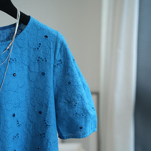 镂空刺绣蕾丝花边冷湖蓝巨显白娃娃衫 商品图7