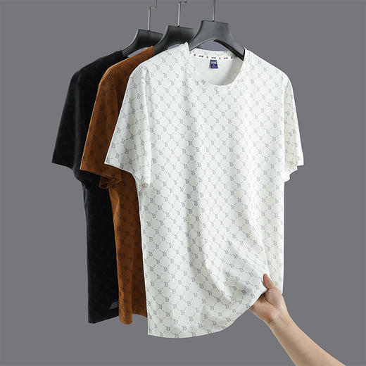 【超大码】【DH】大依优型大码冰丝T恤短袖潮流圆领宽松加大码五分袖上衣胖子300斤 商品图1