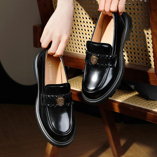 千百度漆皮厚底乐福鞋女增高小皮鞋深口单鞋A25461708 商品图2