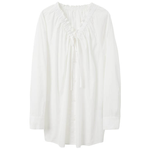 三彩2025秋季新款V领衬衫木耳边系带宽松衬衣简约M 商品图4