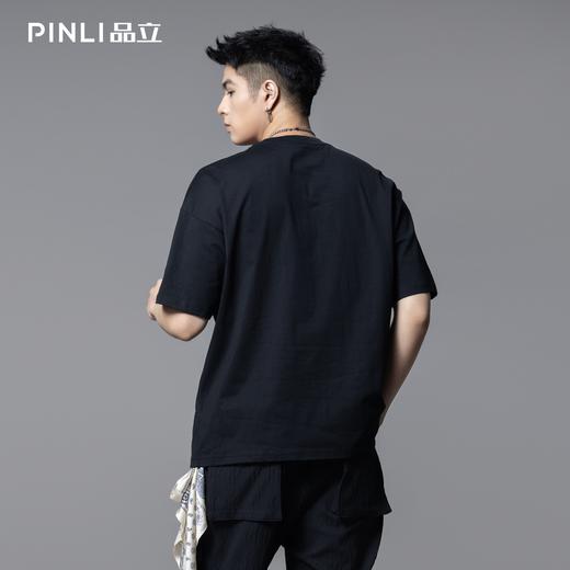 PINLI品立2025夏季新款肌理烫银拼接短袖T恤男潮牌百搭宽松体恤衫B252111036 商品图2
