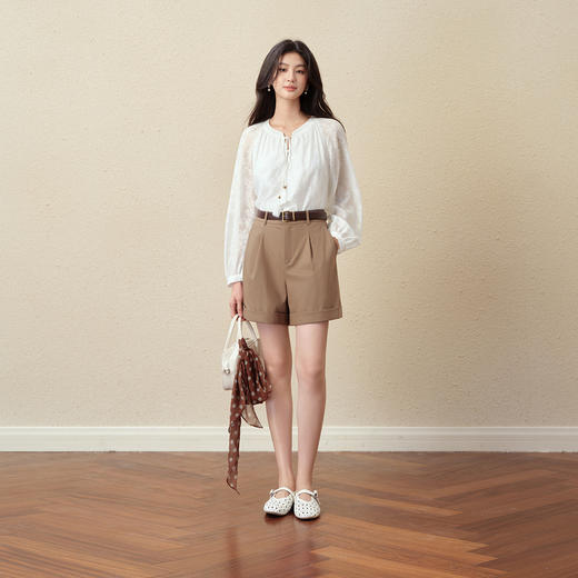 【严选】诗凡黎波西米亚风剪花流苏绳衬衫2025秋新款宽松法式气质小上衣女7G7320671 商品图1