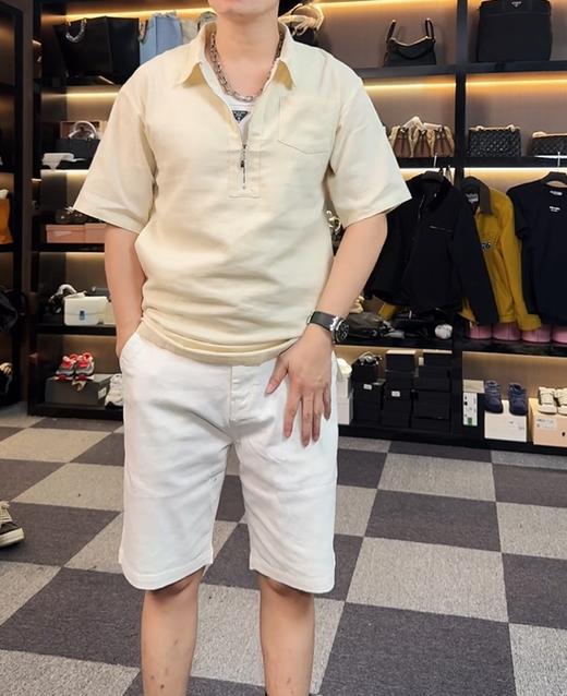 纯色半拉链休闲短袖 商品图0