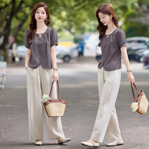 时尚薄套装宽松大码短袖衬衫，上衣休闲阔腿裤两件套HR-YWL1938A 商品图3