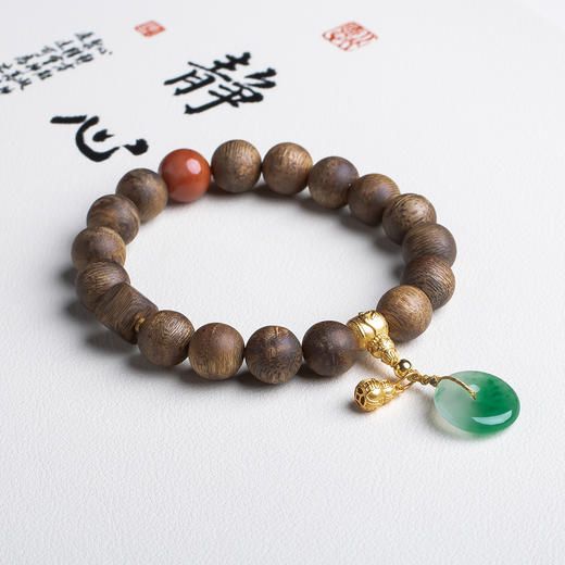 xy0469沉香+南红非洲翠平安扣手串 商品图3